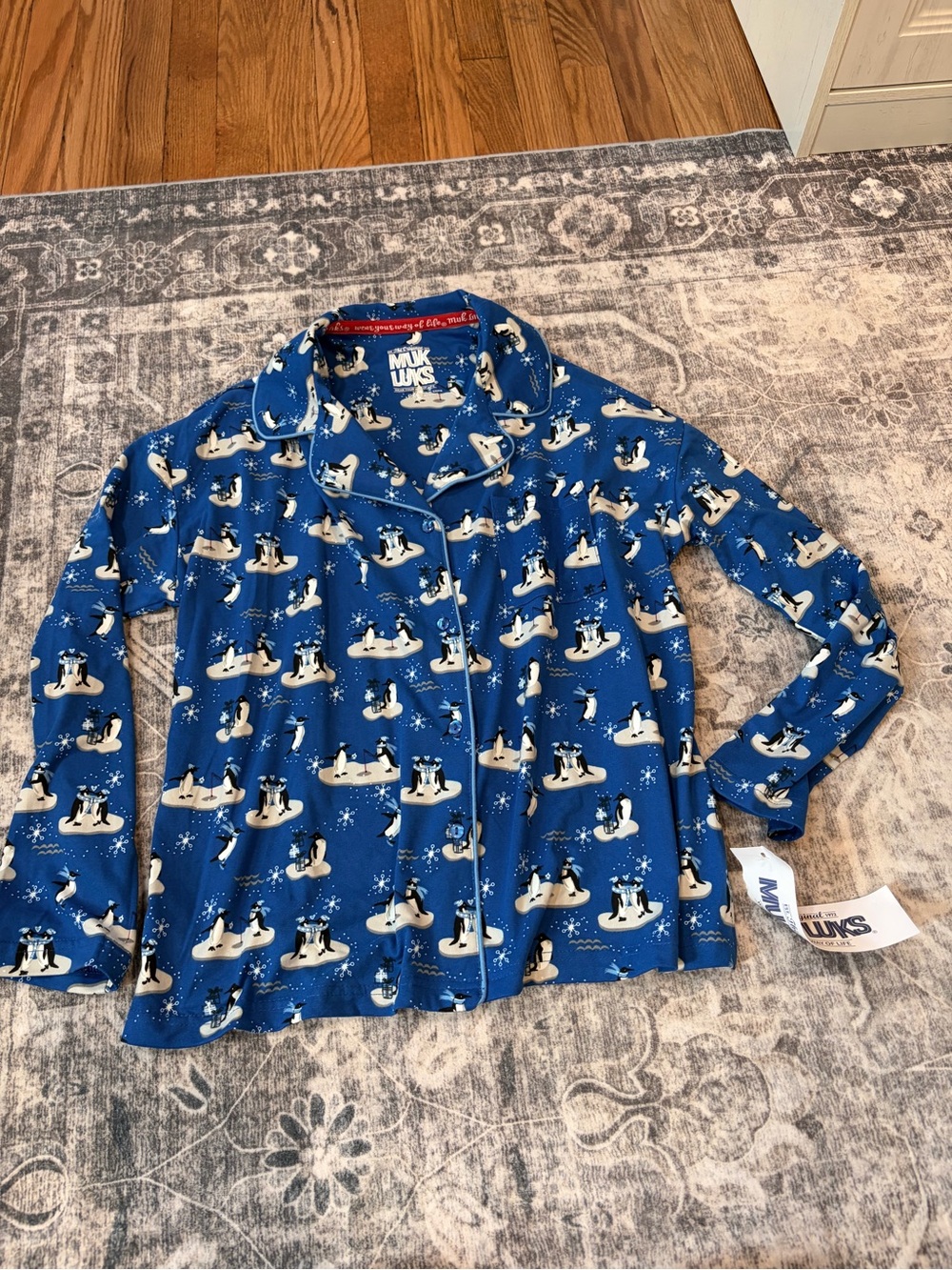 Muk Luks Blue Penguin-Print Pajama Top
